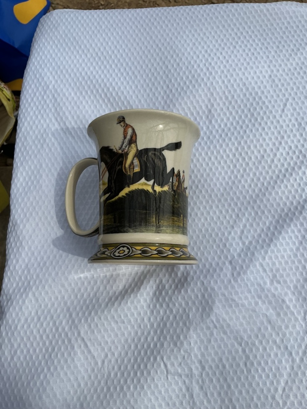 Vintage Equestrian Ceramic Coffee Mug in Cream and Black